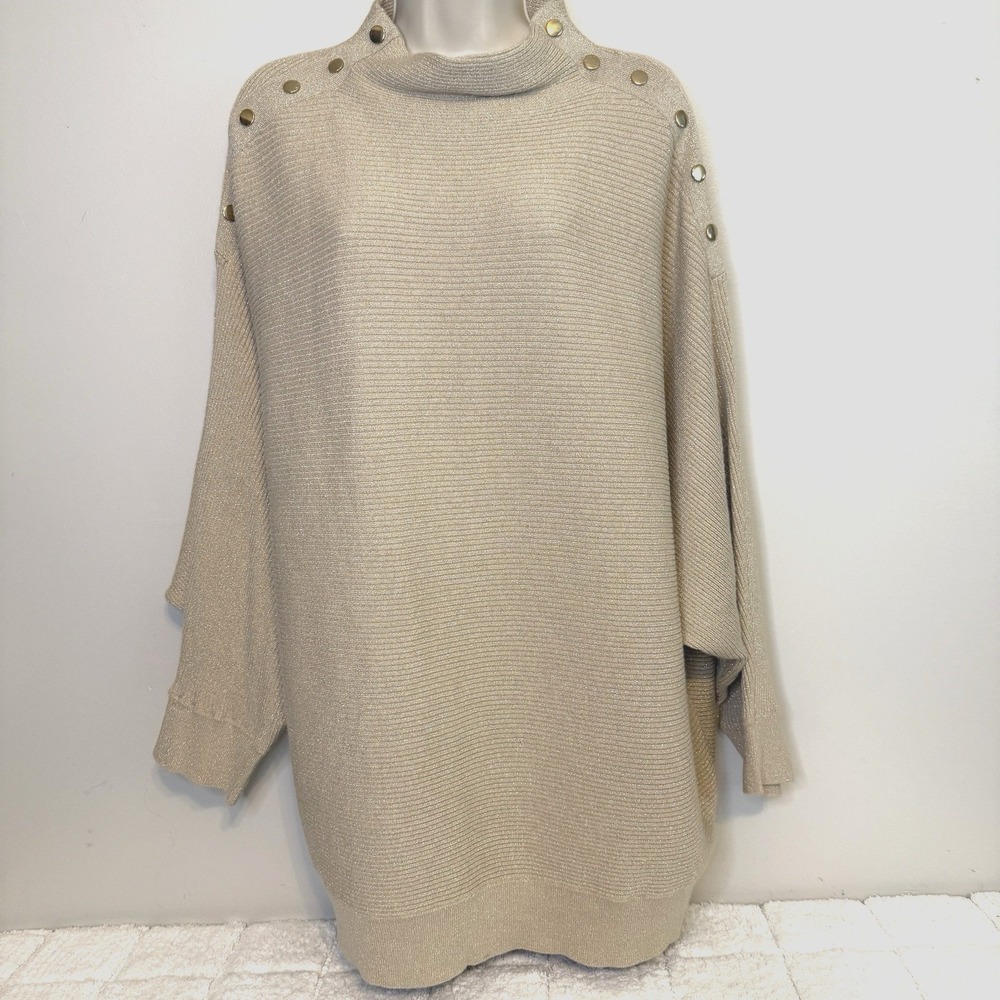 Women Dolman Sleeve Funnel Neck Sweater Size 2X Button Detail Pullover Normcore